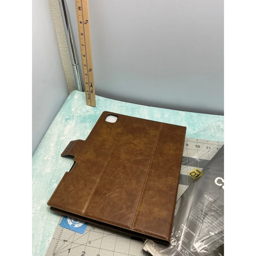Antbox iPad Pro 13 inch Case Brown Vegan Leather Folio Cover with Pencil Holder